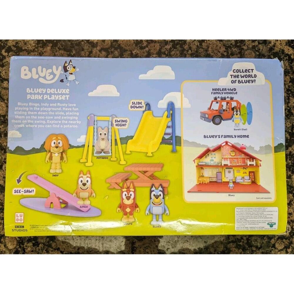 New! Bluey Deluxe Park Playset Rusty, Indy, Bingo & Potaroo 5 Figures Play Set - Picture 3 of 3
